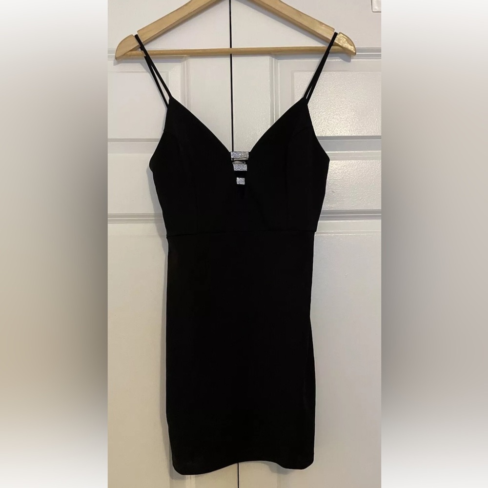 CHARLOTTE RUSSE  Vtg Y2K Intimate Goth Sz M Rhinestone Accent Strappy Mini Dress